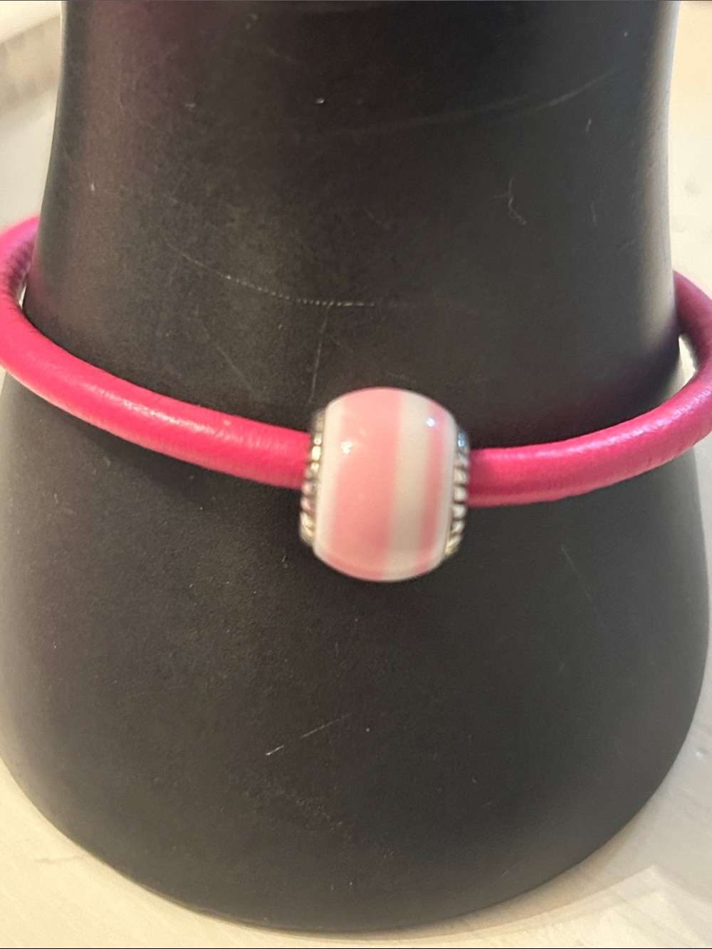 Brighton Leather Charm Bracelet w/pink striped slider charm